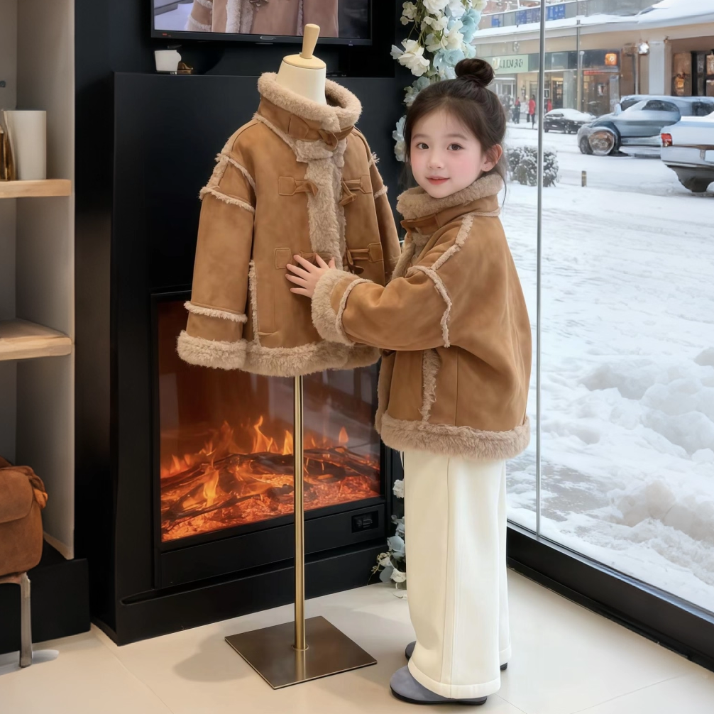 儿童皮毛一体加厚上衣女大童冬季