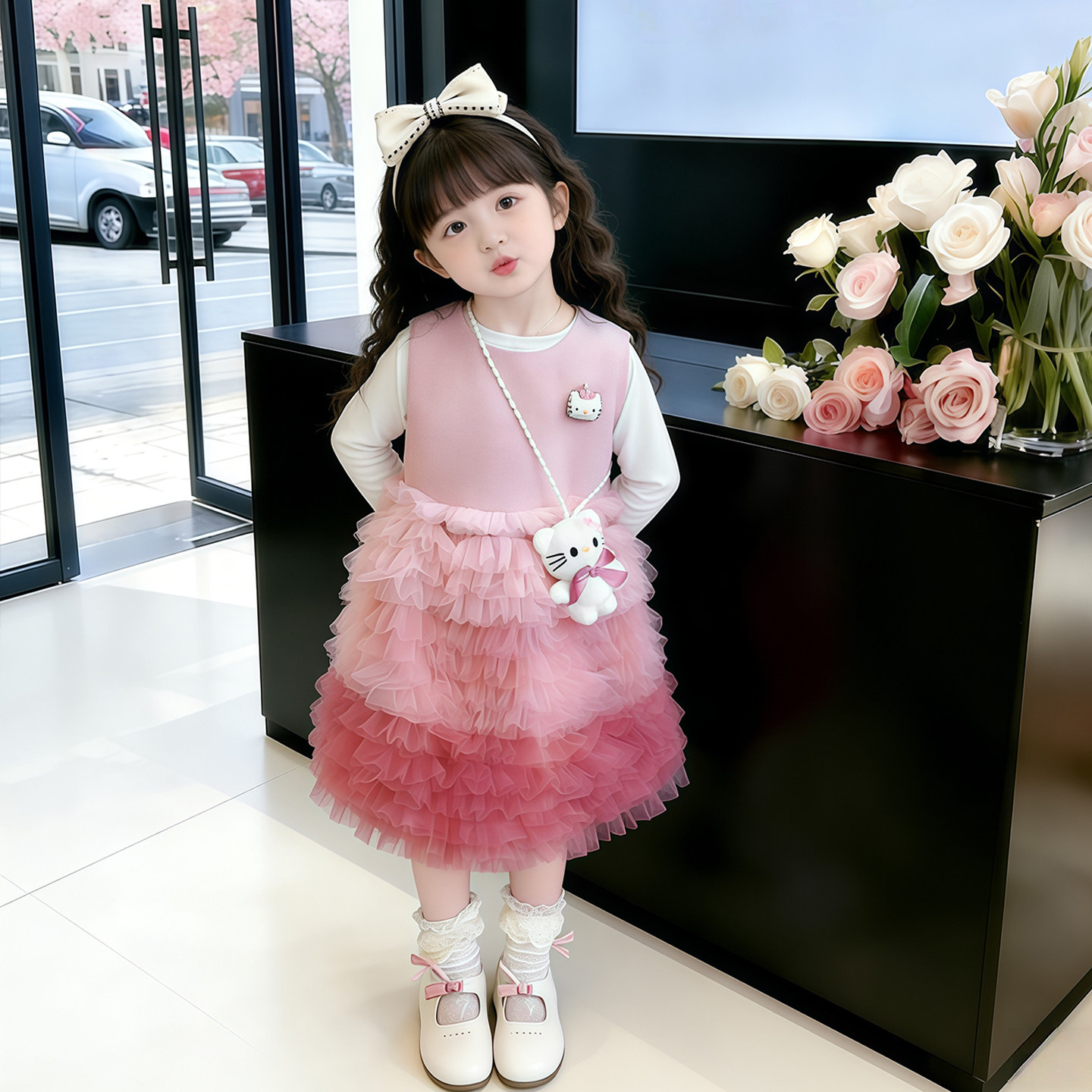 女童春季连衣裙2026甜美可爱休闲风渐变蛋糕裙女宝时尚连衣裙套装