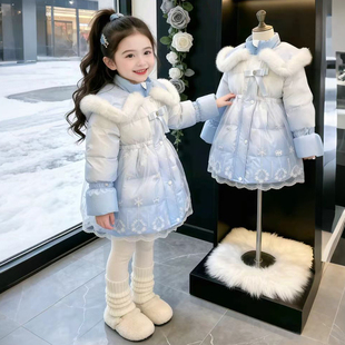 女童羽绒服冬季2026新款洋气甜美可爱公主风羽绒外套女宝中长款潮