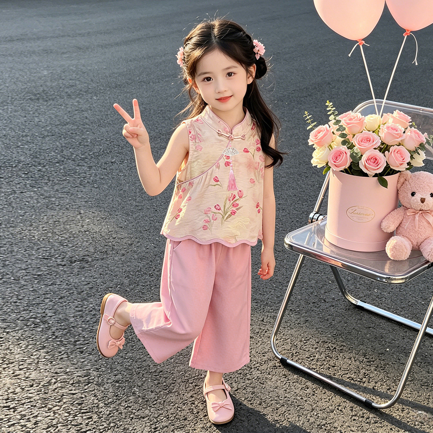 女童国风套装夏季2026新款儿童新中式古风汉服两件套宝宝唐装夏装