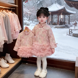 女童2025新款汉服秋冬季唐装连衣裙拜年服女宝宝周岁礼服加绒裙子