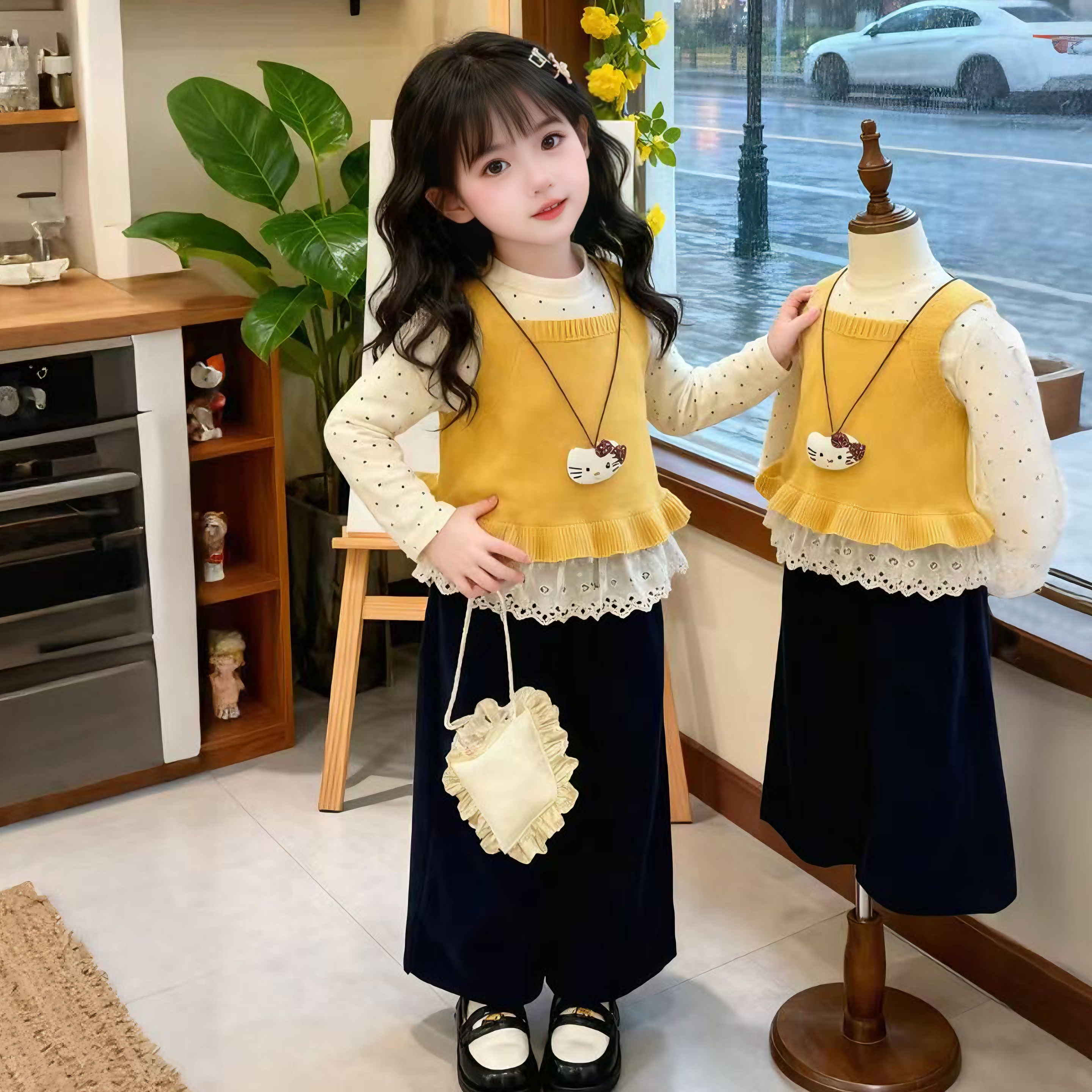 儿童针织马甲套装春秋装2026新款女孩洋气休闲套头毛衣马甲套装潮,童装/婴儿装/亲子装,套装,淘宝优惠券,粉丝福利购,淘宝优惠卷