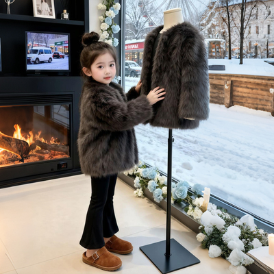 万达商场同款女童仿皮草毛毛大衣