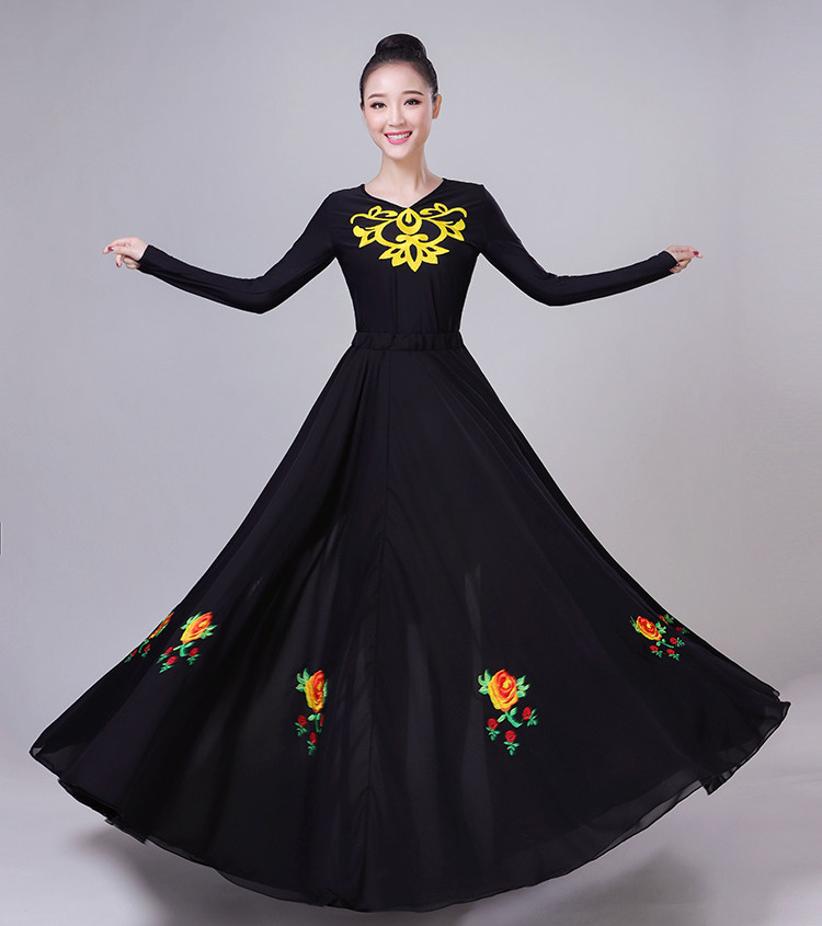 新疆舞蹈表演演出服装练功服连衣维吾尔族民族舞台表演装长袖上衣