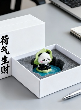 可爱熊猫荷叶中式桌面茶壶摆件