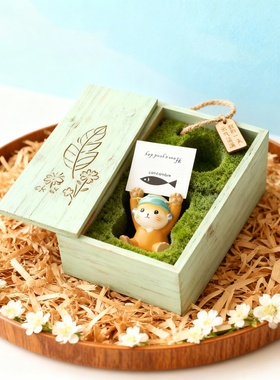 手工木雕小猫摆件可爱萌宠礼盒装