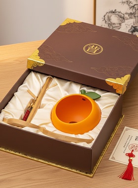 中式陶瓷柿子摆件礼盒吉祥如意