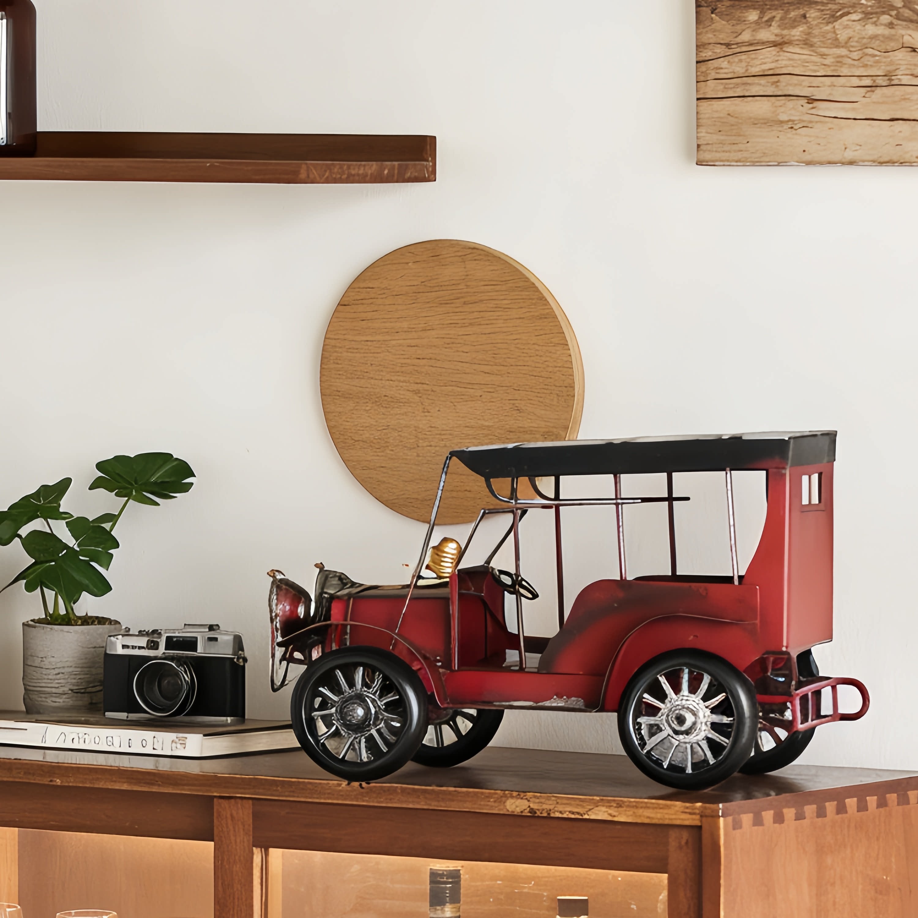 复古红色汽车模型摆件铁艺工艺品装饰品家居收纳