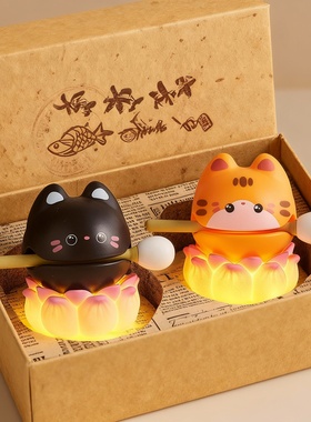可爱小猫莲花LED发光发夹摆件