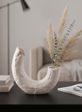 奶油风白色几何花瓶装饰摆件