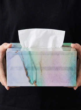 创意大理石纹彩色渐变纸巾盒摆件