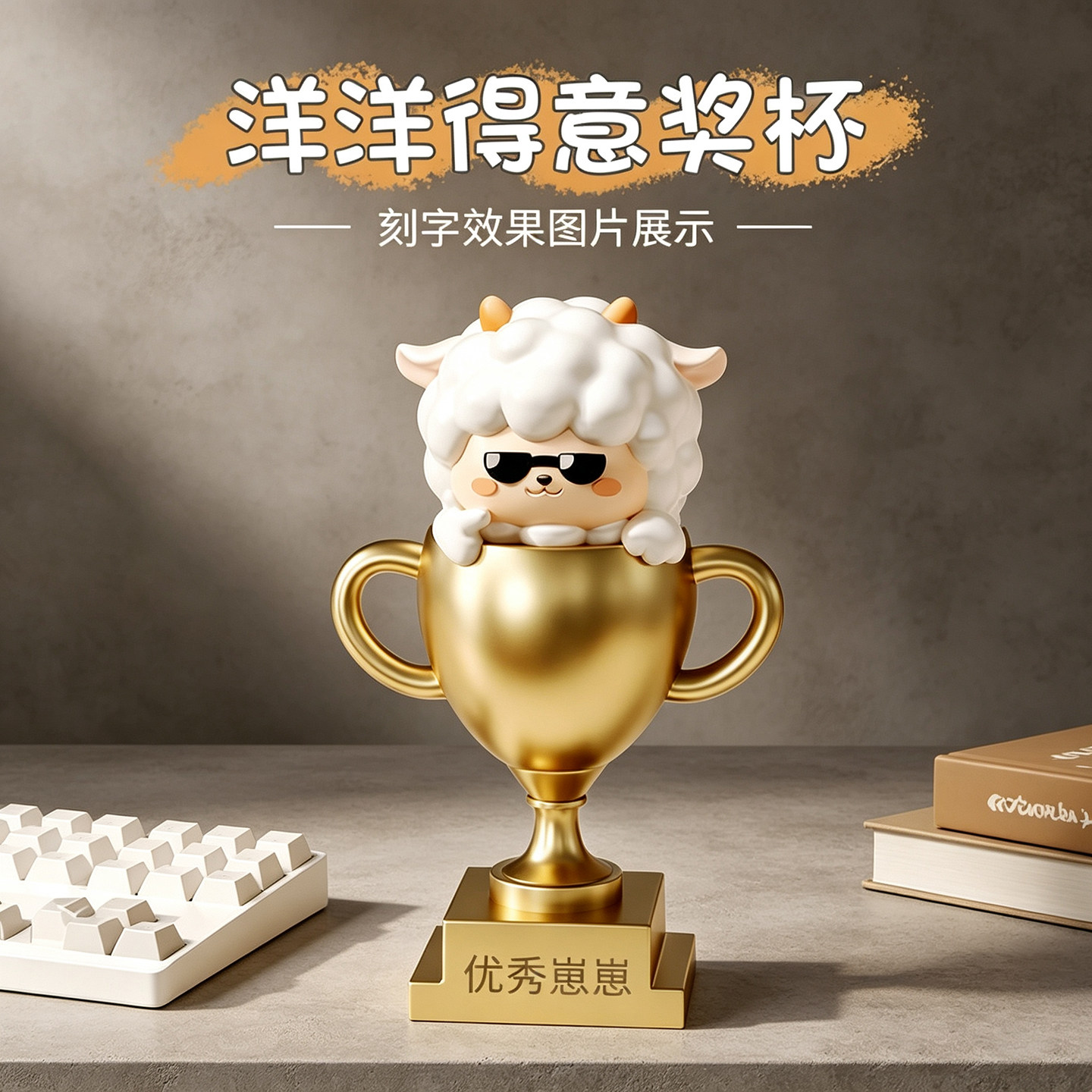 创意可爱小羊奖杯定制纪念摆件图片