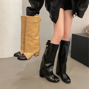 高跟小香风纯色高筒骑士靴女靴子2025年新款 百搭长筒长靴子 秋冬季