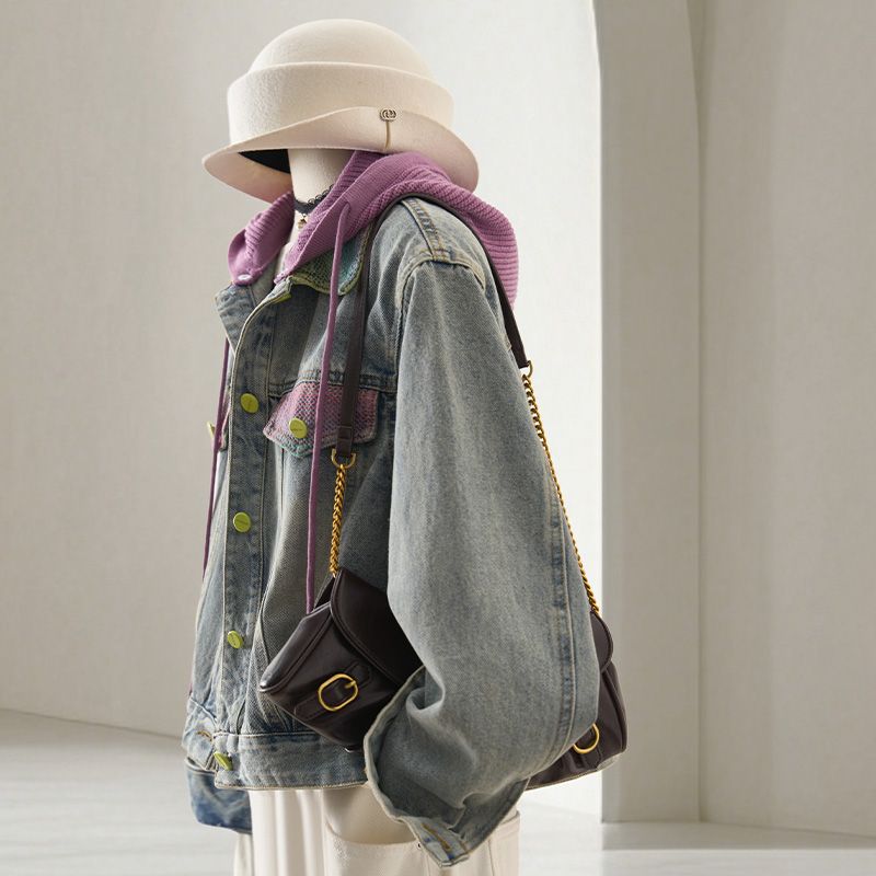 撞色连帽短款牛仔外套女秋季新款天才少女风甜美减龄显瘦夹克