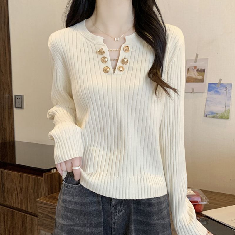 黑色v领设计感内搭针织衫女秋冬季新款显瘦毛衣减龄打底长袖上衣