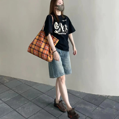 高腰牛仔短裤女夏季薄款直筒五分裤五分裤宽松显腿长不挑身材阔腿