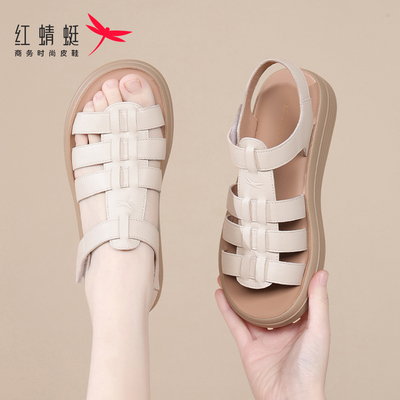 红蜻蜓凉鞋女真皮头层牛皮