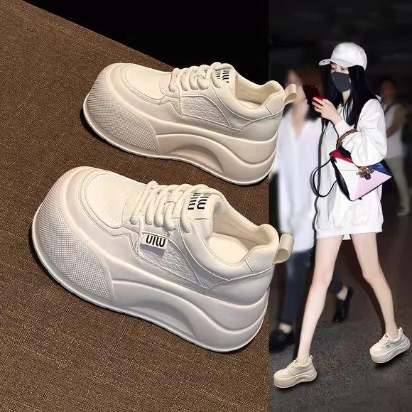 真皮小白鞋女2025秋季新款小个子厚底增高7CM休闲百搭运动面包鞋,女鞋,时尚休闲鞋,淘宝优惠券,粉丝福利购,淘宝优惠卷