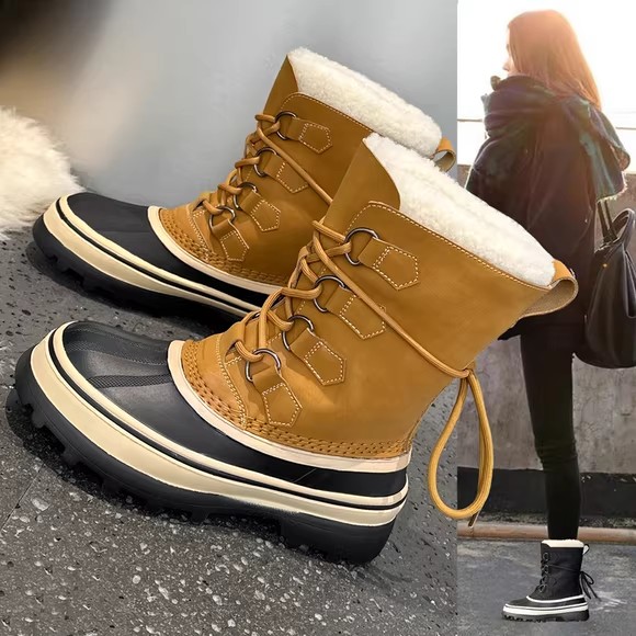 加绒加厚雪地靴女2025冬季新款厚底防滑东北大棉鞋复古真皮马丁靴