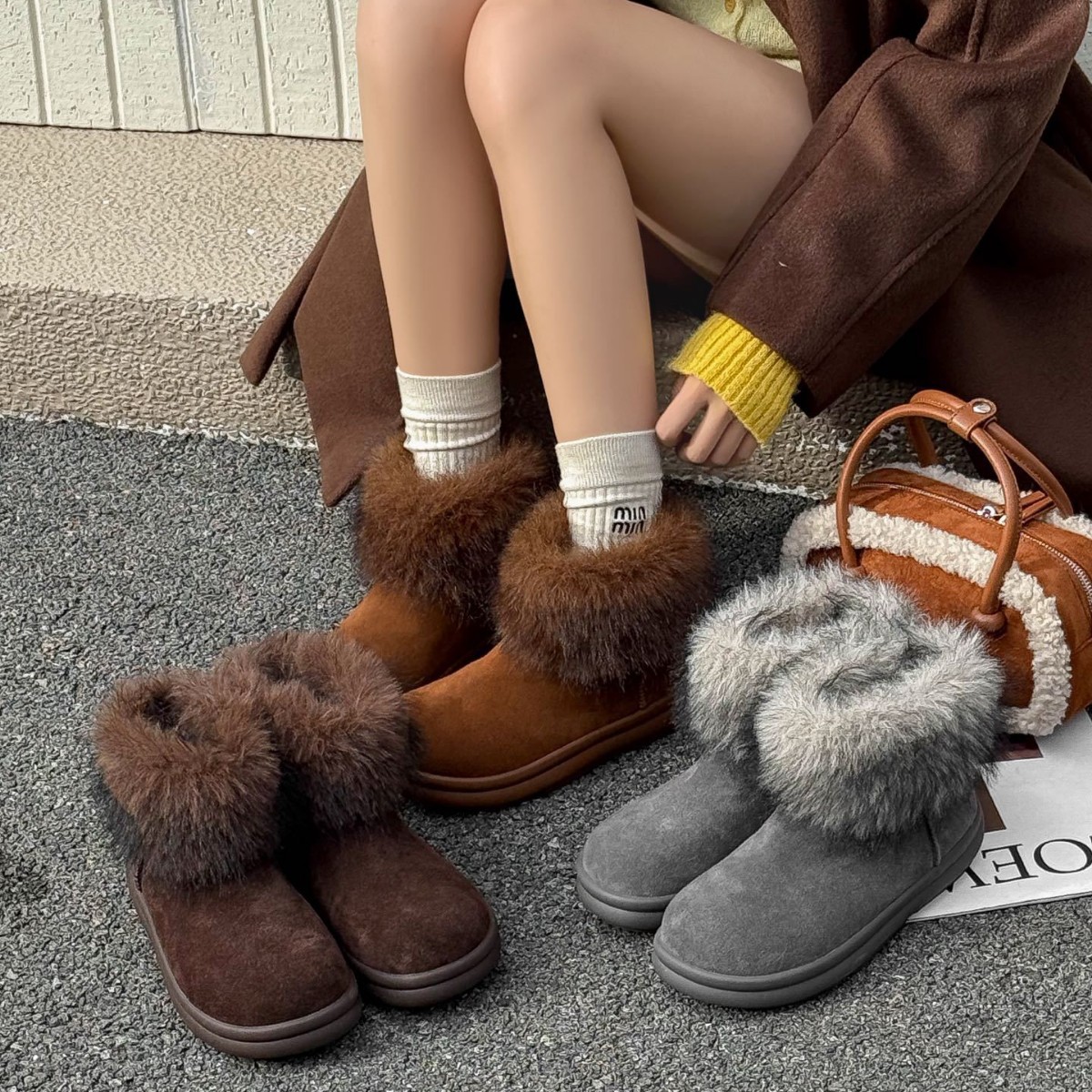 韩版真皮超火毛毛口小土豆勃肯棉鞋女2025冬新款舒适保暖雪地棉鞋