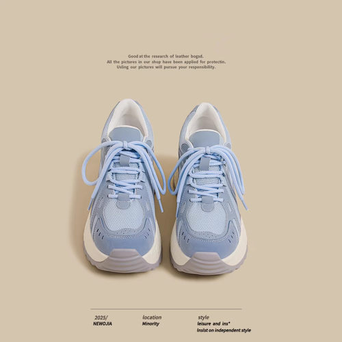 春季新款厚底复古百搭德训鞋女蓝