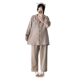 孕妇睡衣裤子纯棉可调节春夏大码200斤哺乳期纱布家居月子服春秋