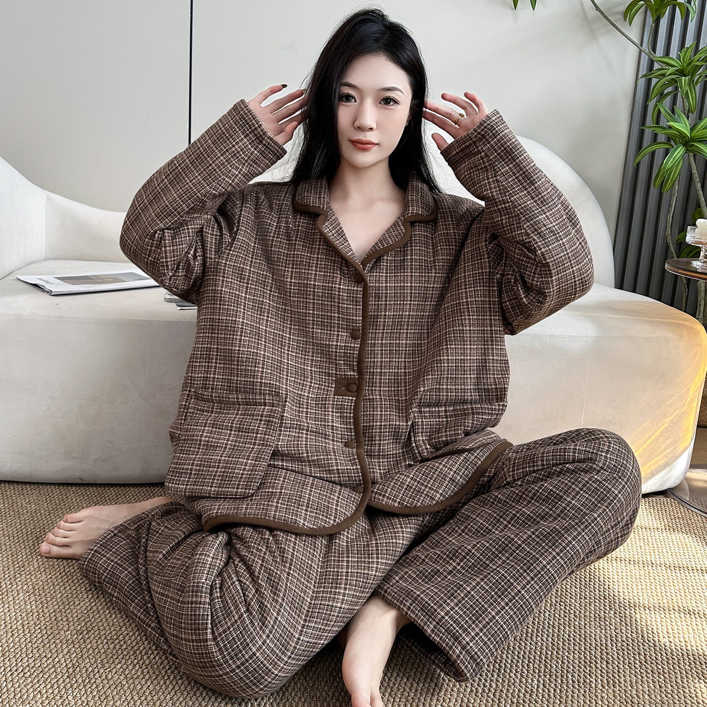 观昵三层夹棉睡衣大码女200斤冬