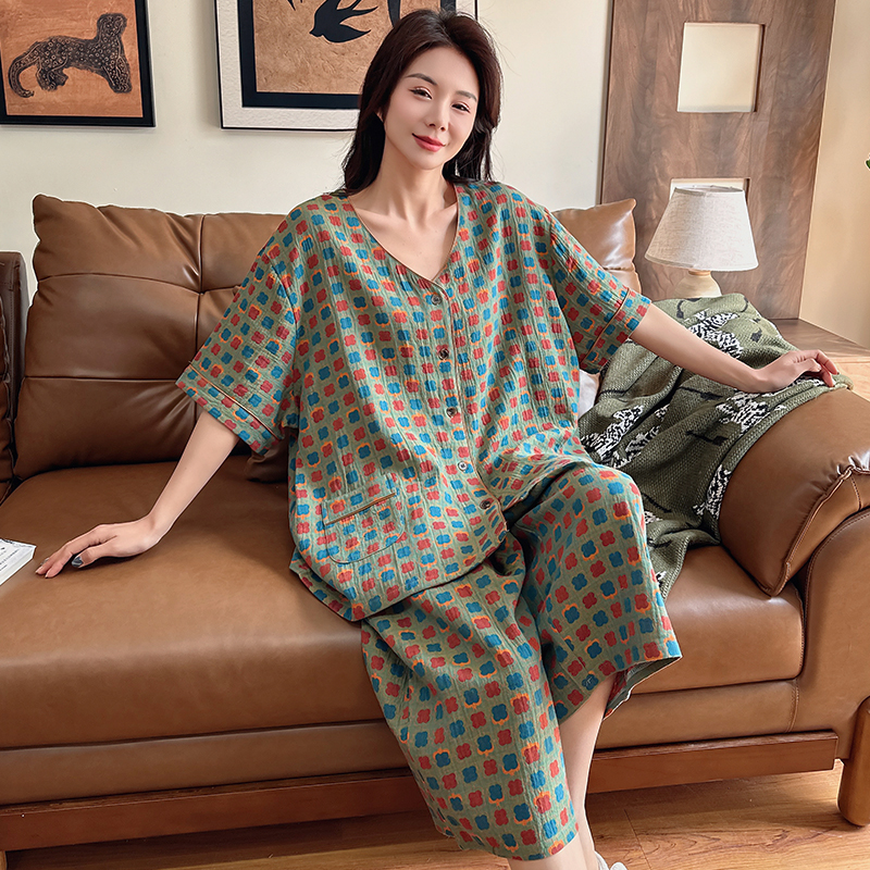 观昵胖mm夏季纱布薄款家居服