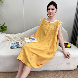 夏季 睡裙纯棉大码 女胖mm加肥加大200斤甜美风无袖 连衣裙棉纱薄款