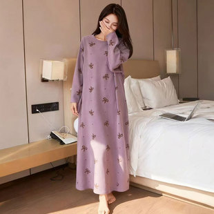 胖mm女士大码睡裙秋冬长款圆领德绒孕妇进产房待产睡衣长裙200斤