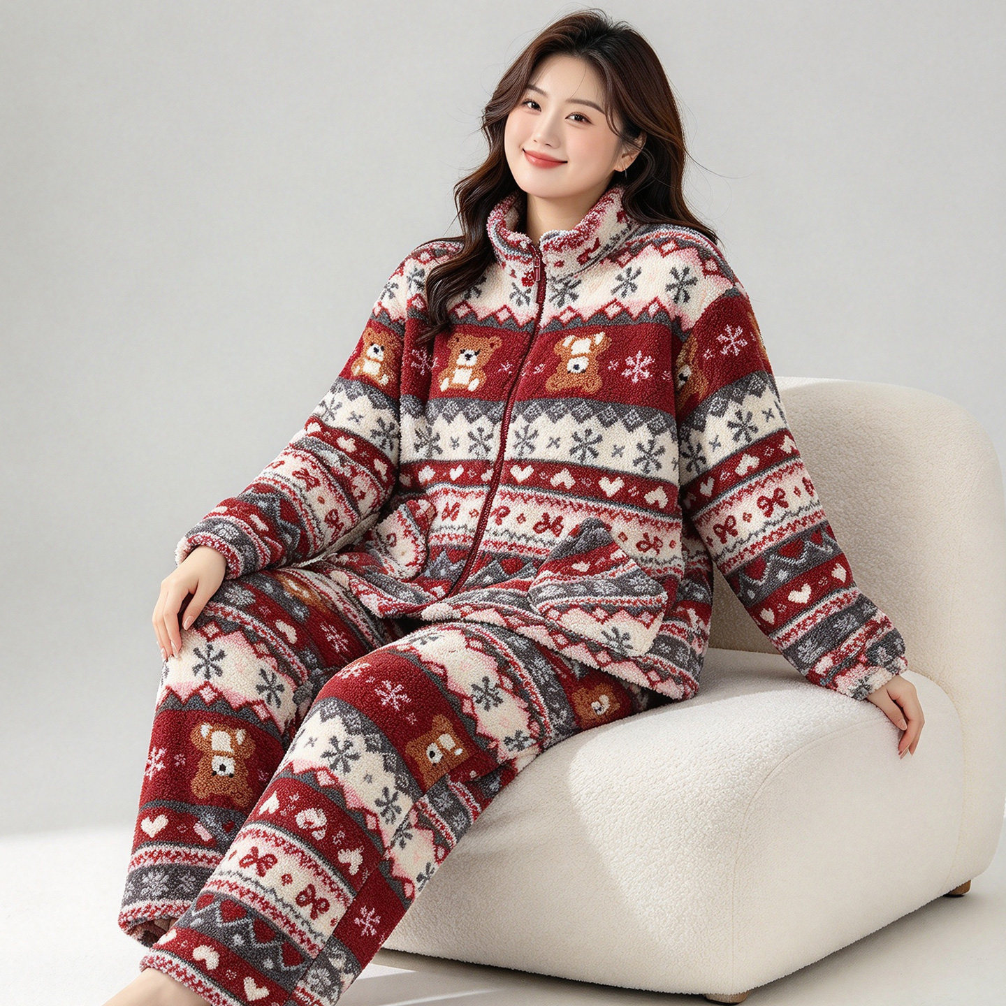 秋冬女睡衣冬季加绒加厚大码200斤胖mm珊瑚绒加厚保暖家居服套装