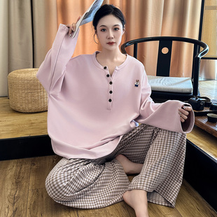 家居服秋冬珊瑚绒薄款 套装 胖mm宽松200斤秋衣秋裤 德绒睡衣女大码
