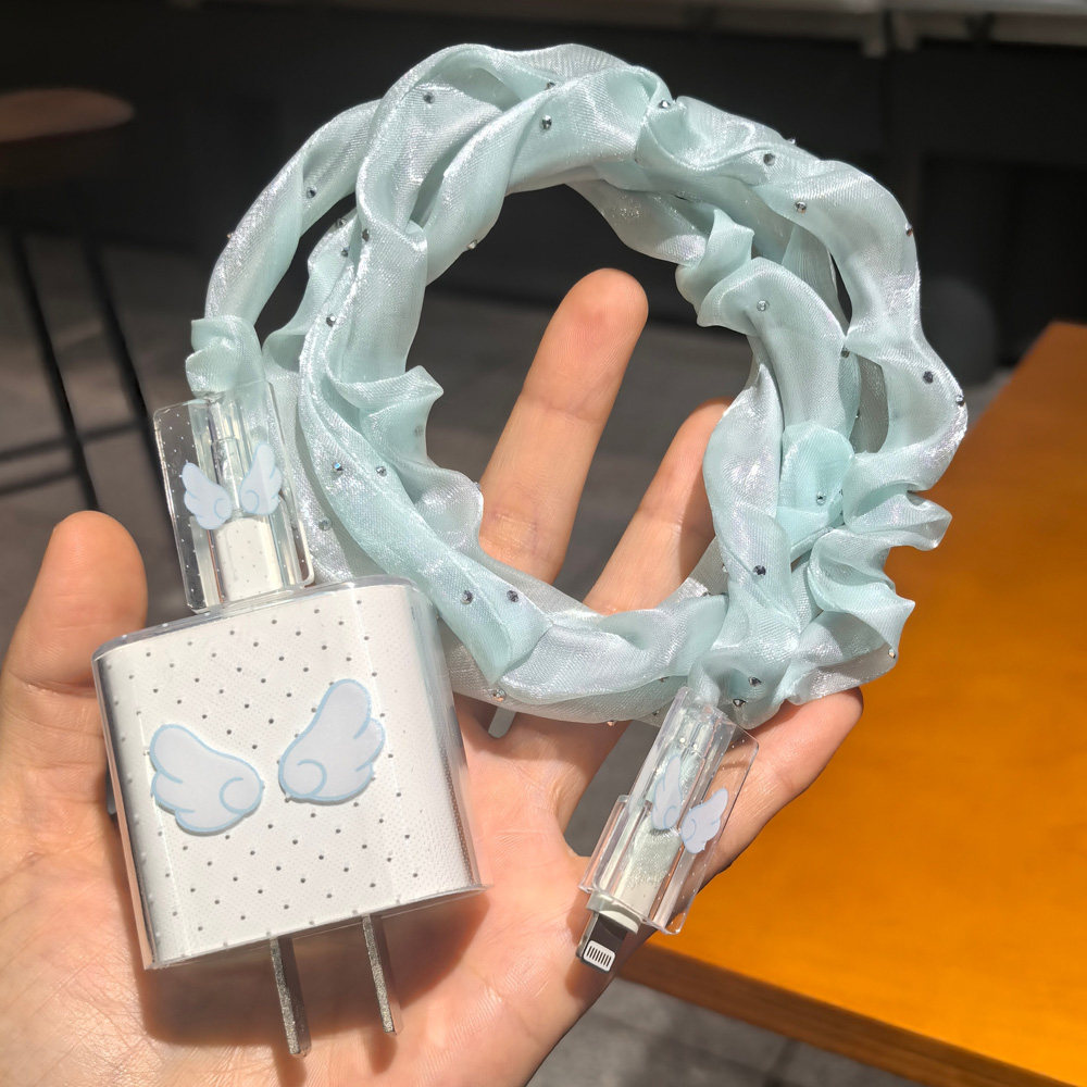 翅膀图案充电器保护套可爱卡通软质防摔创意个性网红同款防折断