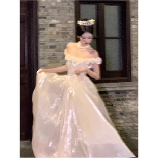 一字肩年会晚礼服2025新款高级感在逃公主裙学生日成人礼艺考声乐