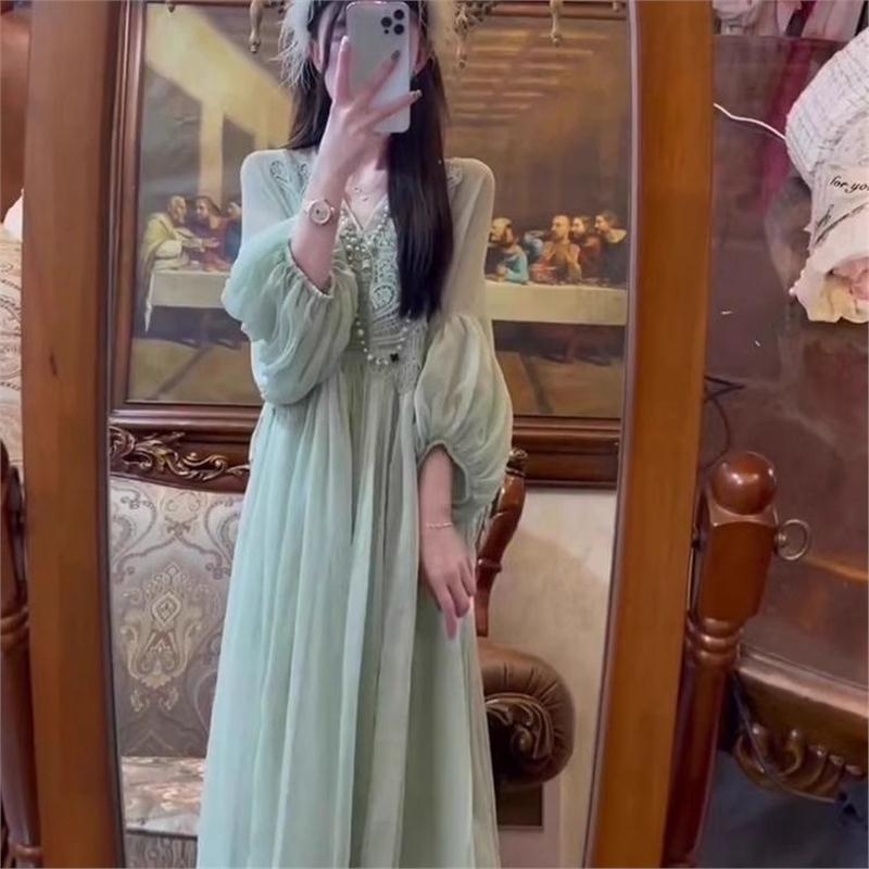 海边度假风连衣裙女装早春2026新款高级感小众绝美超仙雪纺长裙子