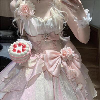 玫瑰心结jsk公主裙小花嫁Lolita设计lo裙在逃公主生日宴会可爱裙