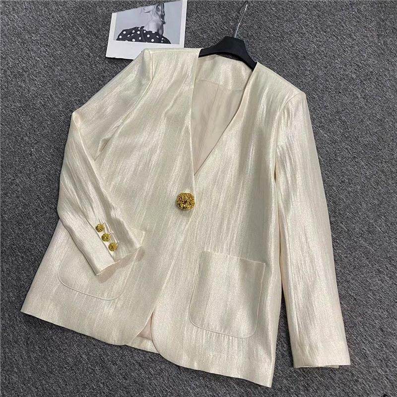 2025通勤风小众高级感气质轻奢一粒金属扣薄西装外套女高级感西装