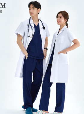 蜜茹曼白大褂女短袖夏季工作服医生服实验服医学生制服牙科口腔男