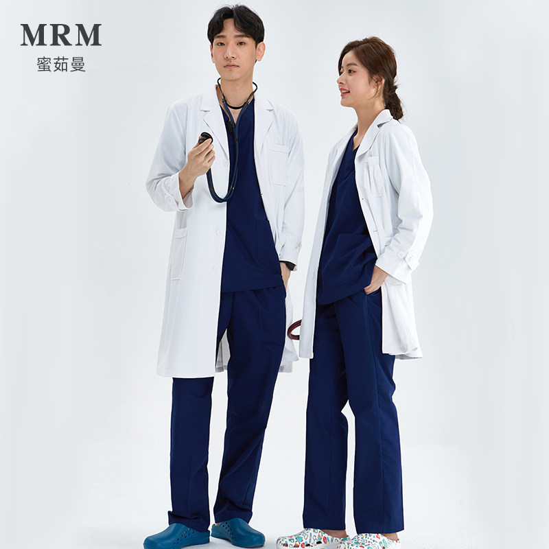 蜜茹曼防静电白大褂长袖工作服实验服医学生秋冬女化学短袖制服男