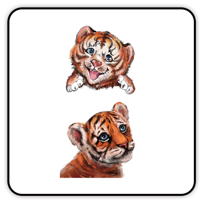 可爱小老虎纹身贴防水男女网红彩色手绘萌宠动物图案一次性文身贴