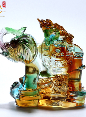 琉璃摆件大象金蟾招财开业