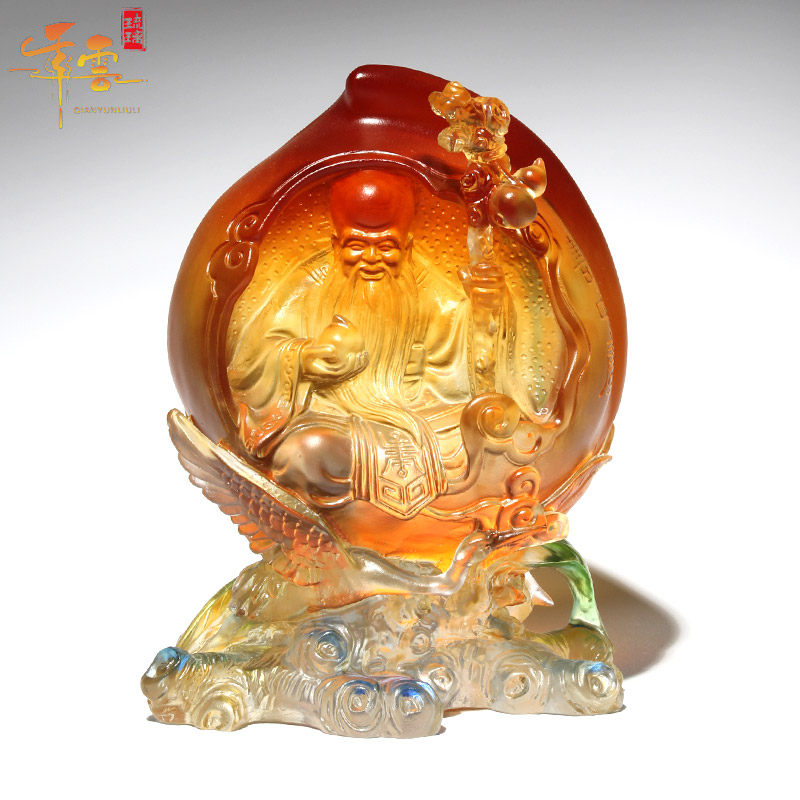 老寿星寿桃琉璃摆件工艺品长辈爷爷8090大寿祝寿礼品高档装饰品