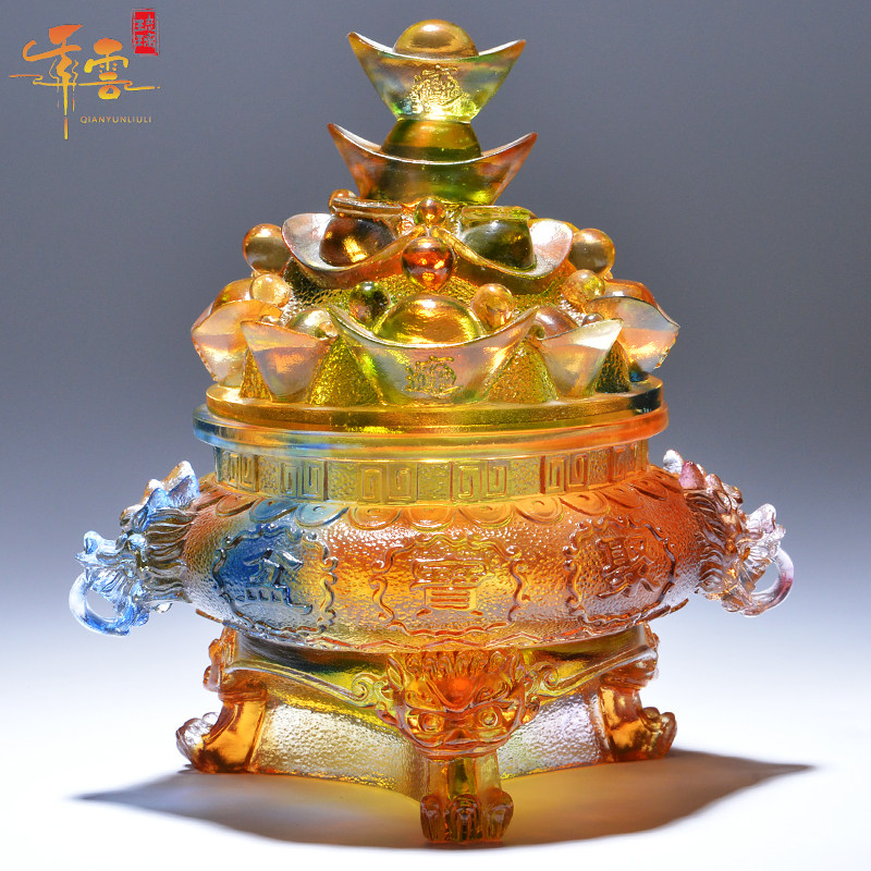 开业聚宝盆前台摆件千云琉璃招财
