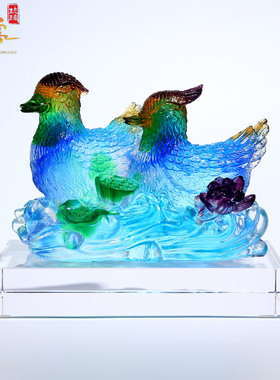 千云古法琉璃结婚礼物中式摆件