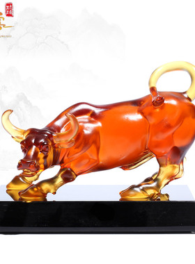 琉璃招财华尔街牛摆件办公室礼品