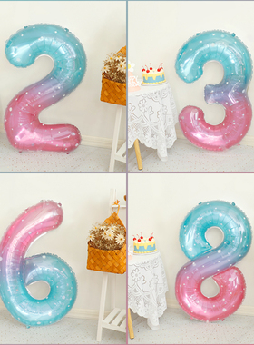 40寸大铝膜星空梦幻蓝紫色生日数字气球装饰宝宝儿童拍照场景布置