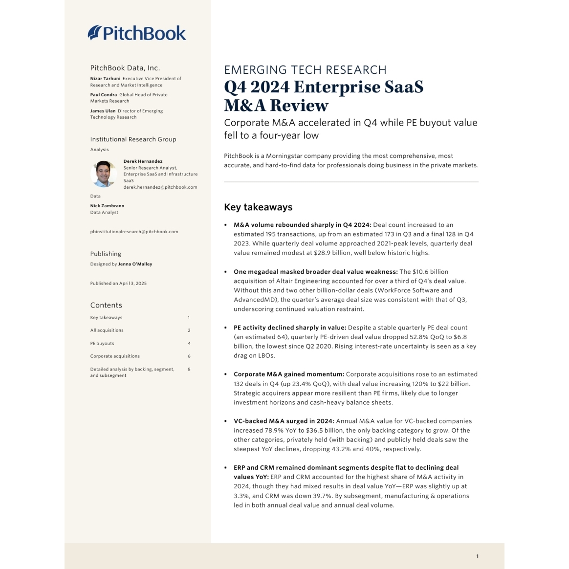 PitchBook-2024年第4季度企业SaaS并购回顾（英）-14页数据分析报告