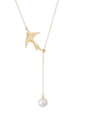 14K包金天然珍珠小众燕子项链