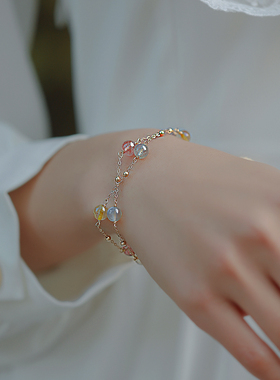 草莓晶月光石转运双层闺蜜手链