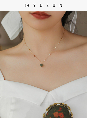 天然和田玉珠14K包金轻奢锁骨链